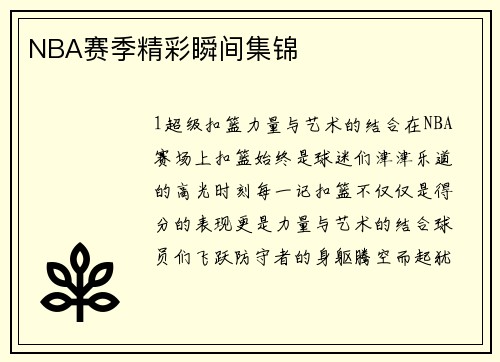 NBA赛季精彩瞬间集锦
